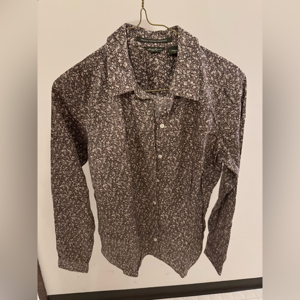 Eddie Bauer Brown Floral Long-Sleeve Button-Down Shirt